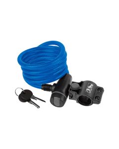 Messingschlager Spiralkabelschloss (180cm | ø10mm | Clip-On Halter | blau)