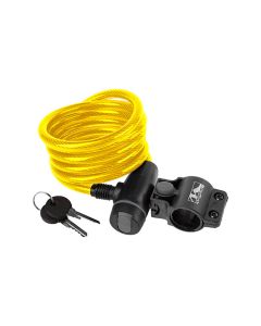 Messingschlager Spiralkabelschloss (180cm | ø10mm | Clip-On Halter | gelb)