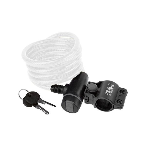 Messingschlager Spiralkabelschloss (180cm | Ã¸10mm | Clip-On Halter | weiÃŸ)