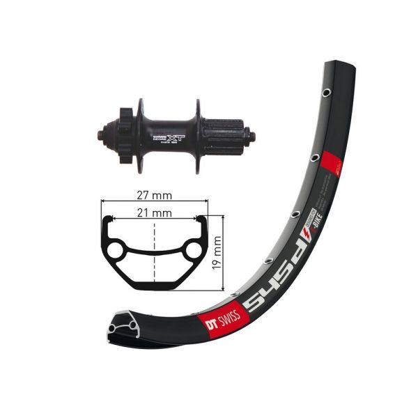 XLC Hinterrad 26x1.90" DeoreXT 6L Disc SSP 36Loch (DT Swiss 545 Disc | schwarze Speichen)