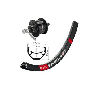 XLC Vorderrrad 26x1.90" Nabendynamo DH3D32 6L. SSP 36Loch (DT Swiss 545 Disc | schwarze Speichen)